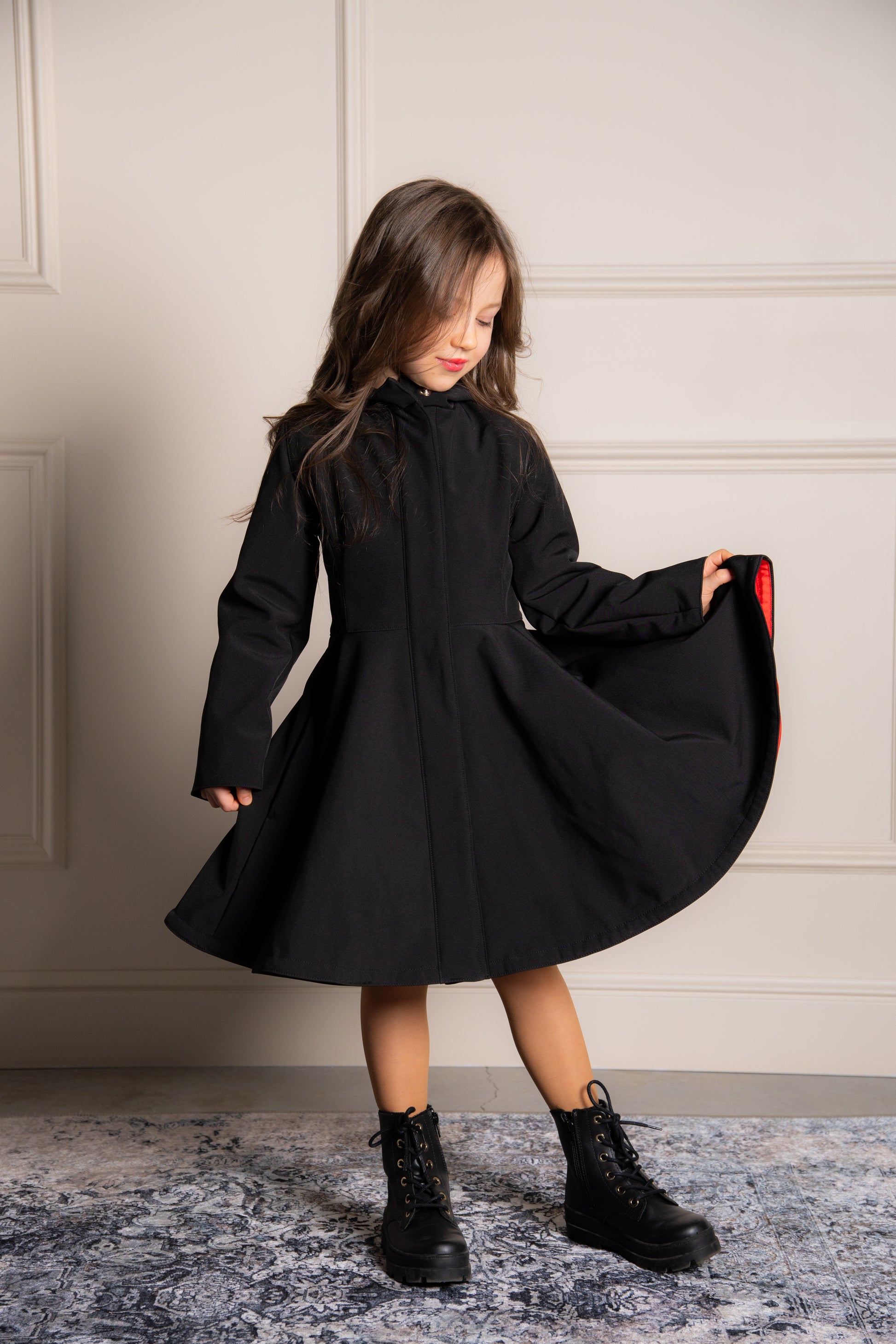 Black Girl's Coat with Bright Red Lining – RainSisters
