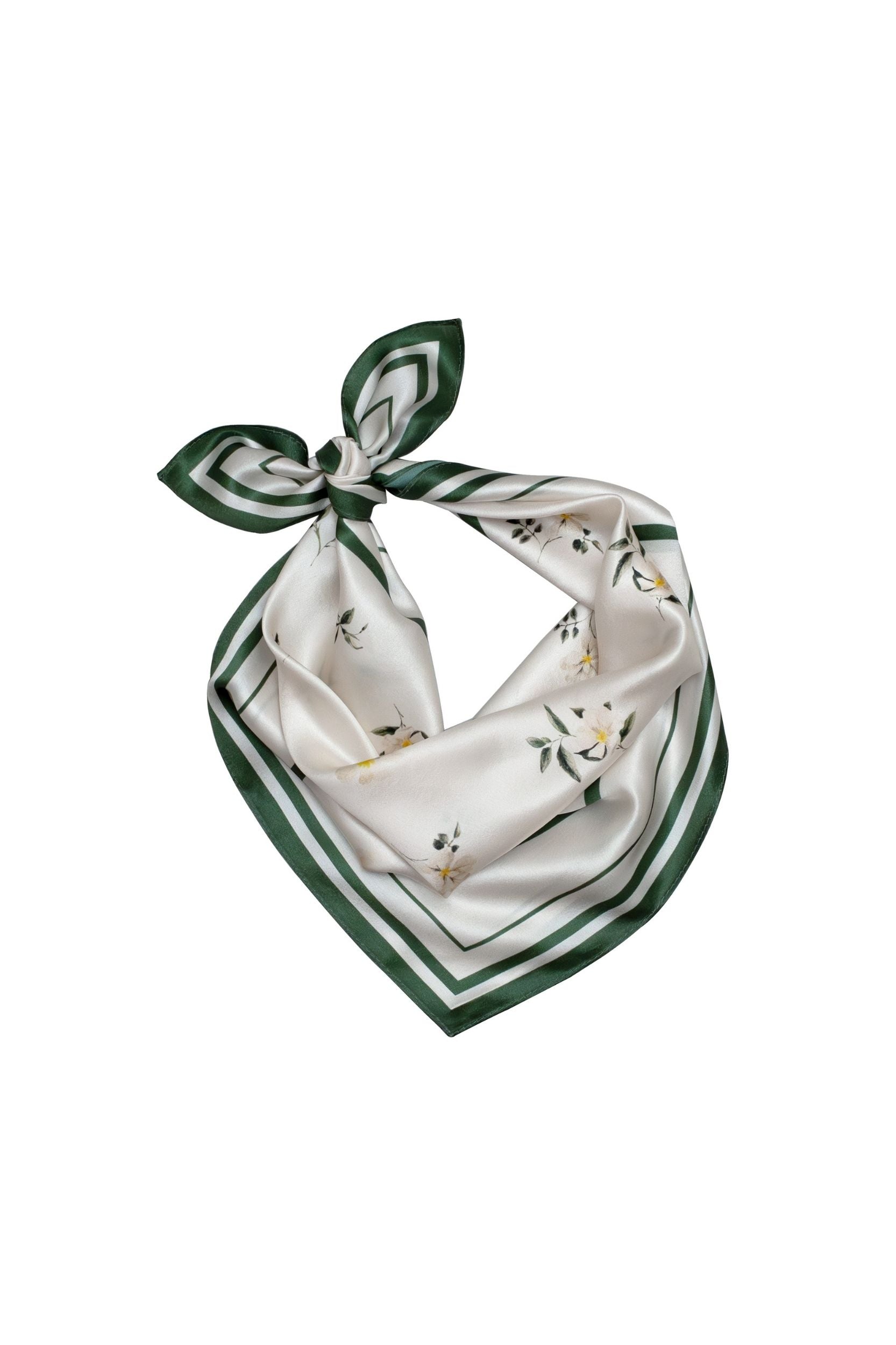 Green and white patterned scarf on a white background