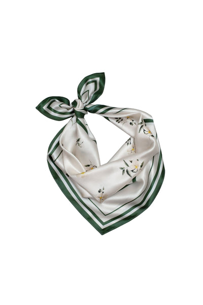 Green and white patterned scarf on a white background