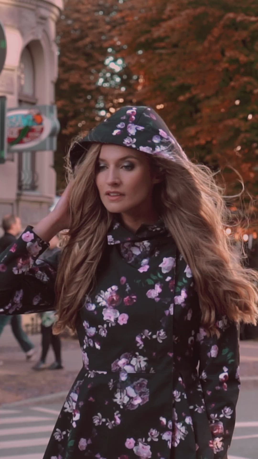 Load video: Women's Peplum Jacket with Detachable Hood by RainSisters