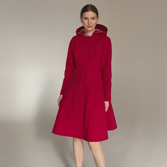 Monochrome Waterproof Dark Red Coat for Women
