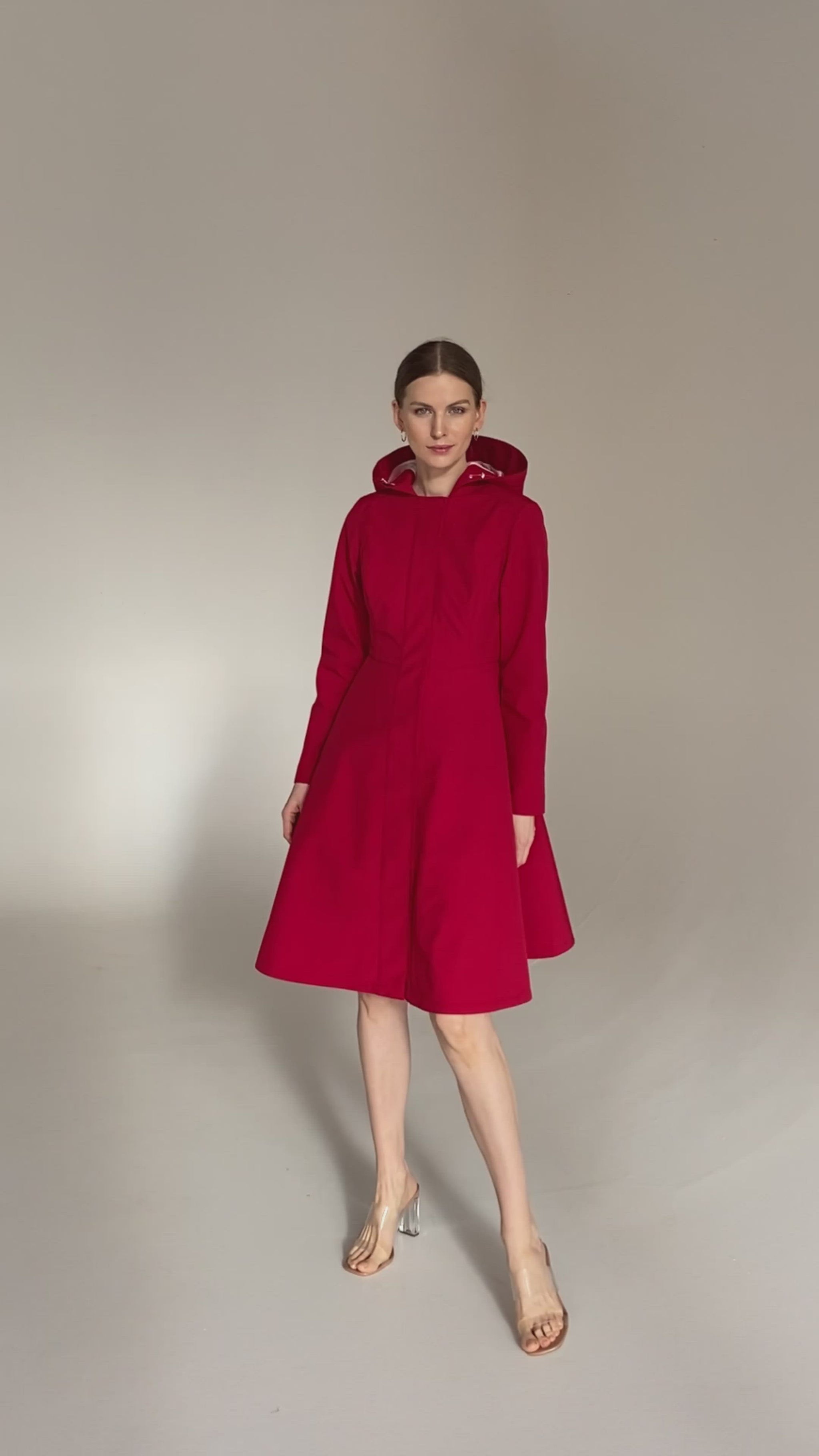Monochrome Waterproof Dark Red Coat for Women