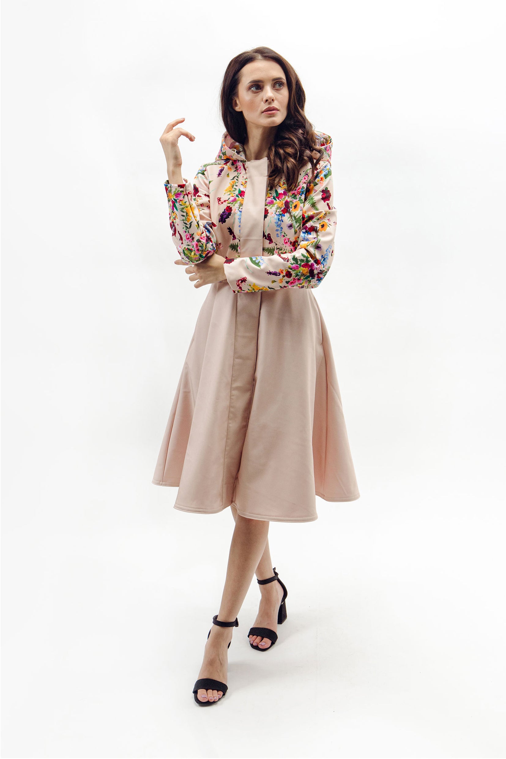 Waterproof Dress Coat for Women with floral print on top
