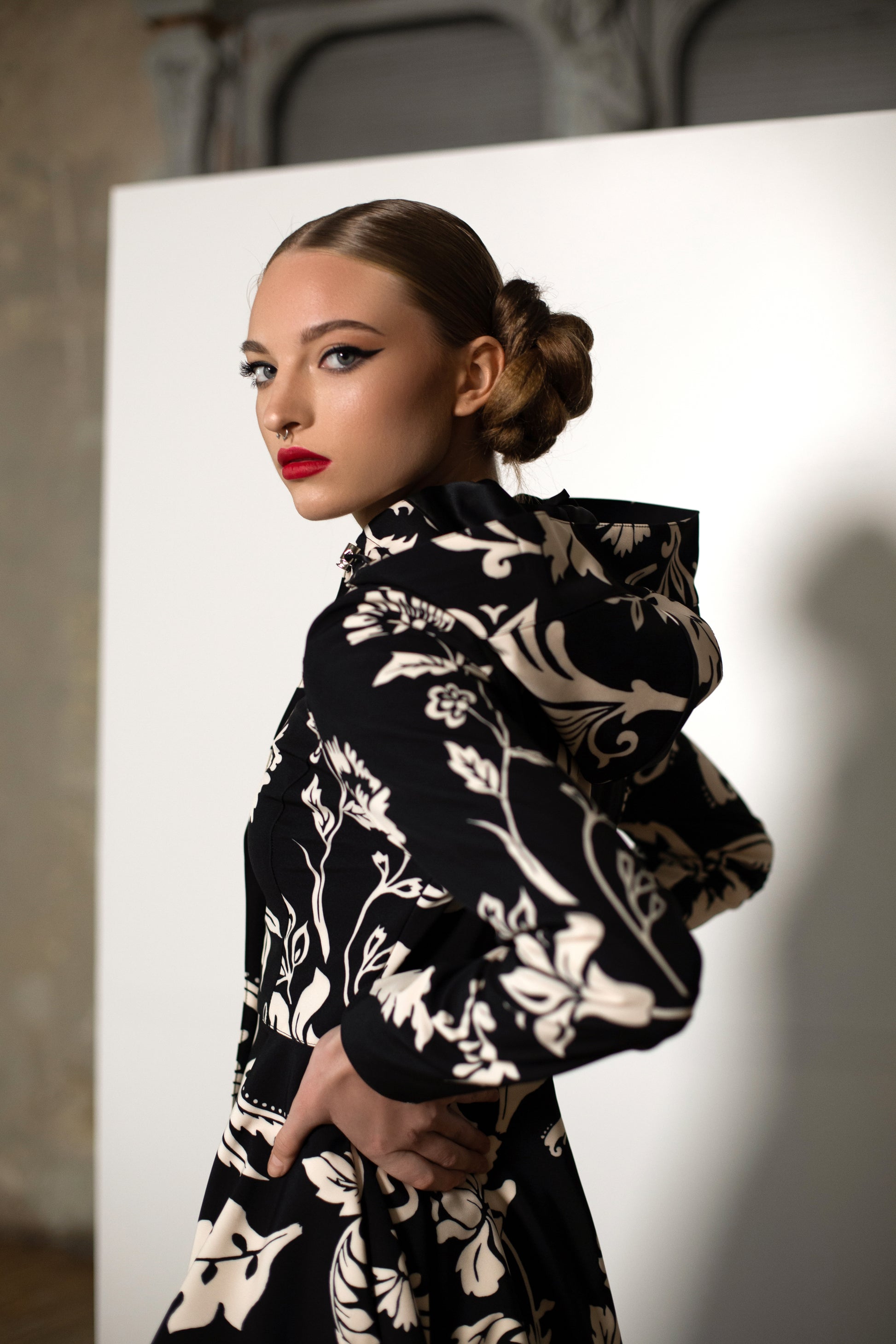 Fitted and Flared Coat with Hood