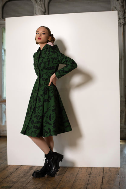 Fitted and Flared green raincoat for women