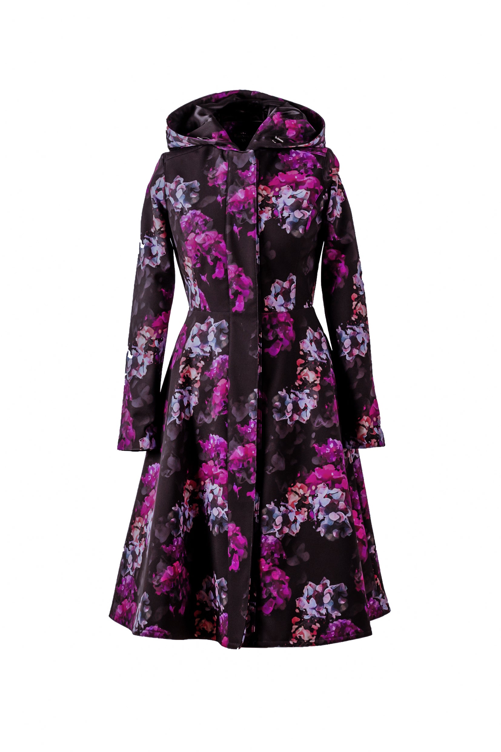 Black and Purple Women's Skirted Waterproof Coat with Hood