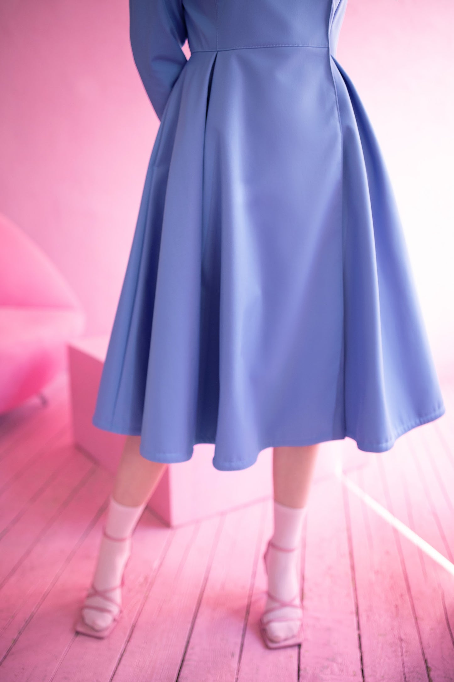 Voluminous Skirt of Blue Waterproof Design Coat
