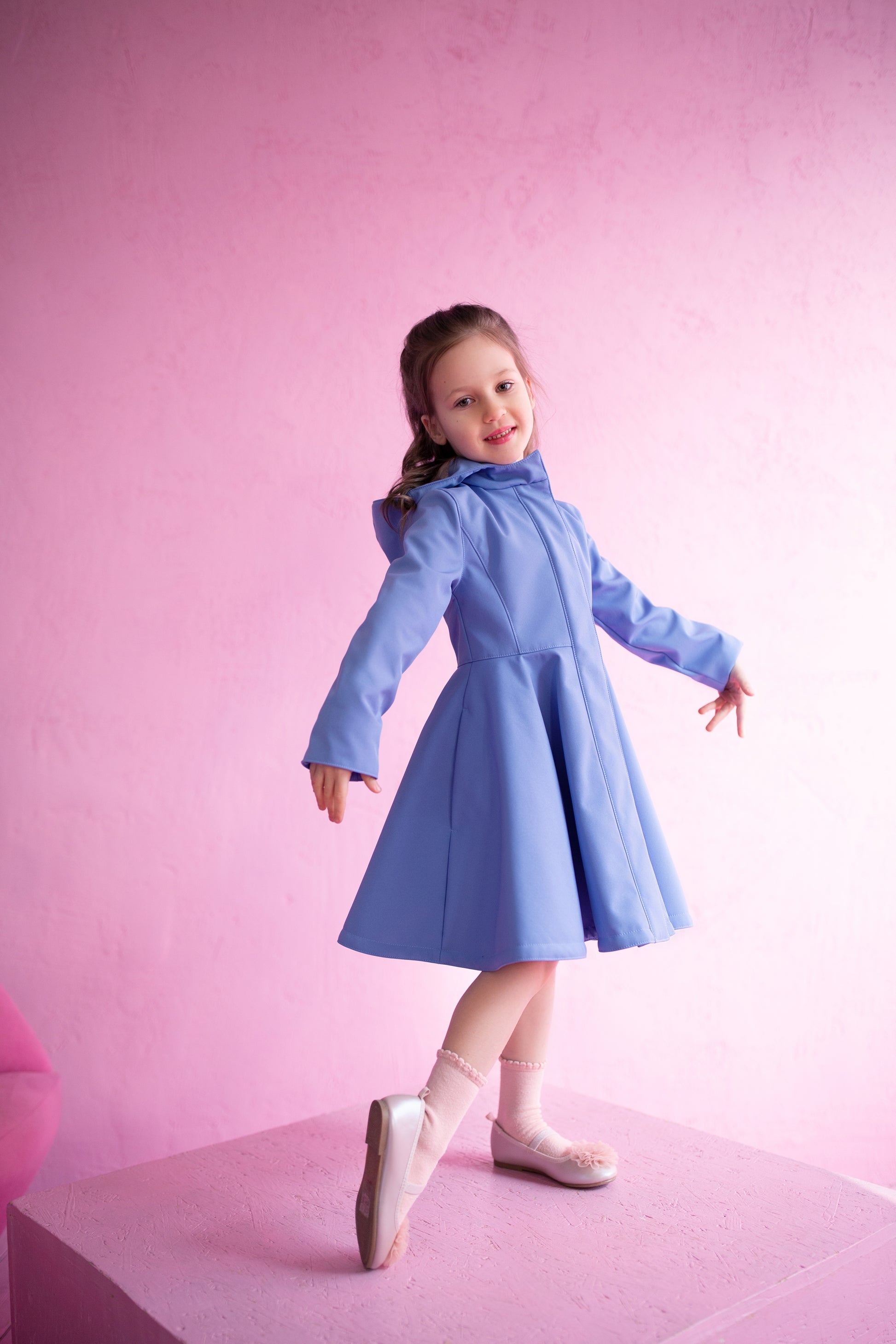 fitted and flared Blue Waterproof Coat for Girls
