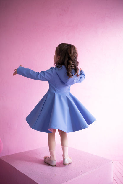 Soft Blue Waterproof Coat with full circle skirt
