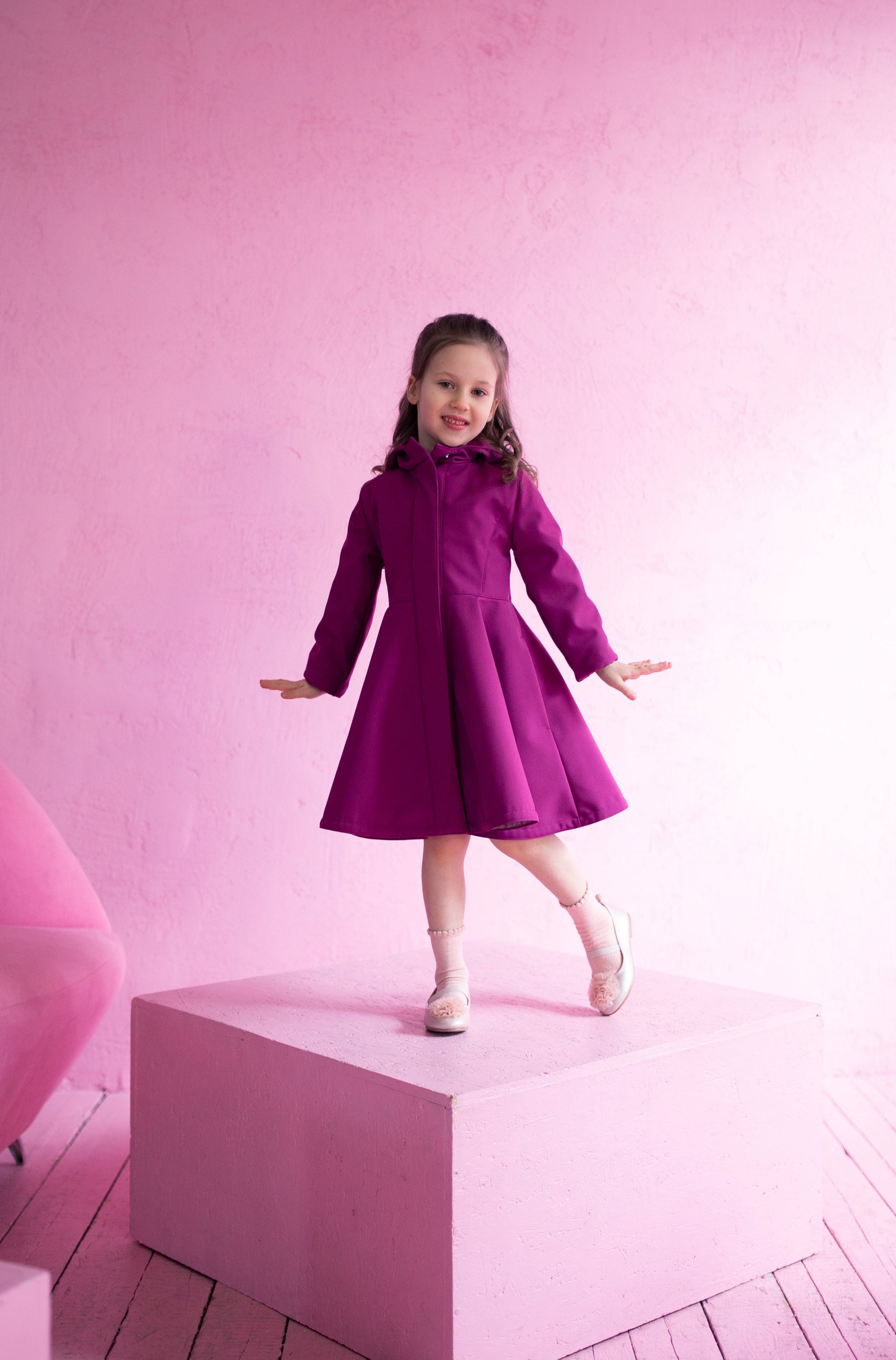 Girls' Bright Pink Coat with full circle skirt