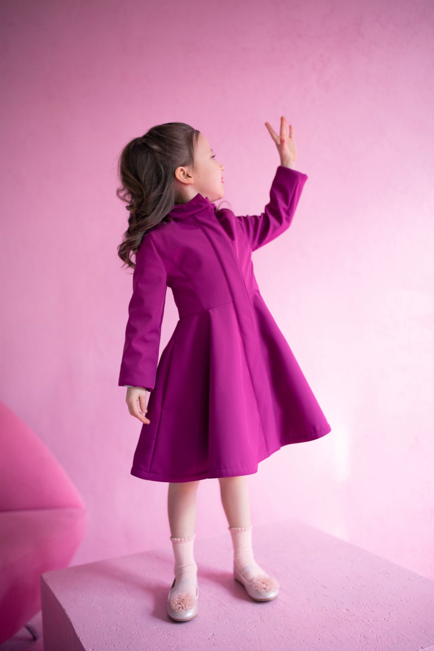 fitted and flared pink coat for girls