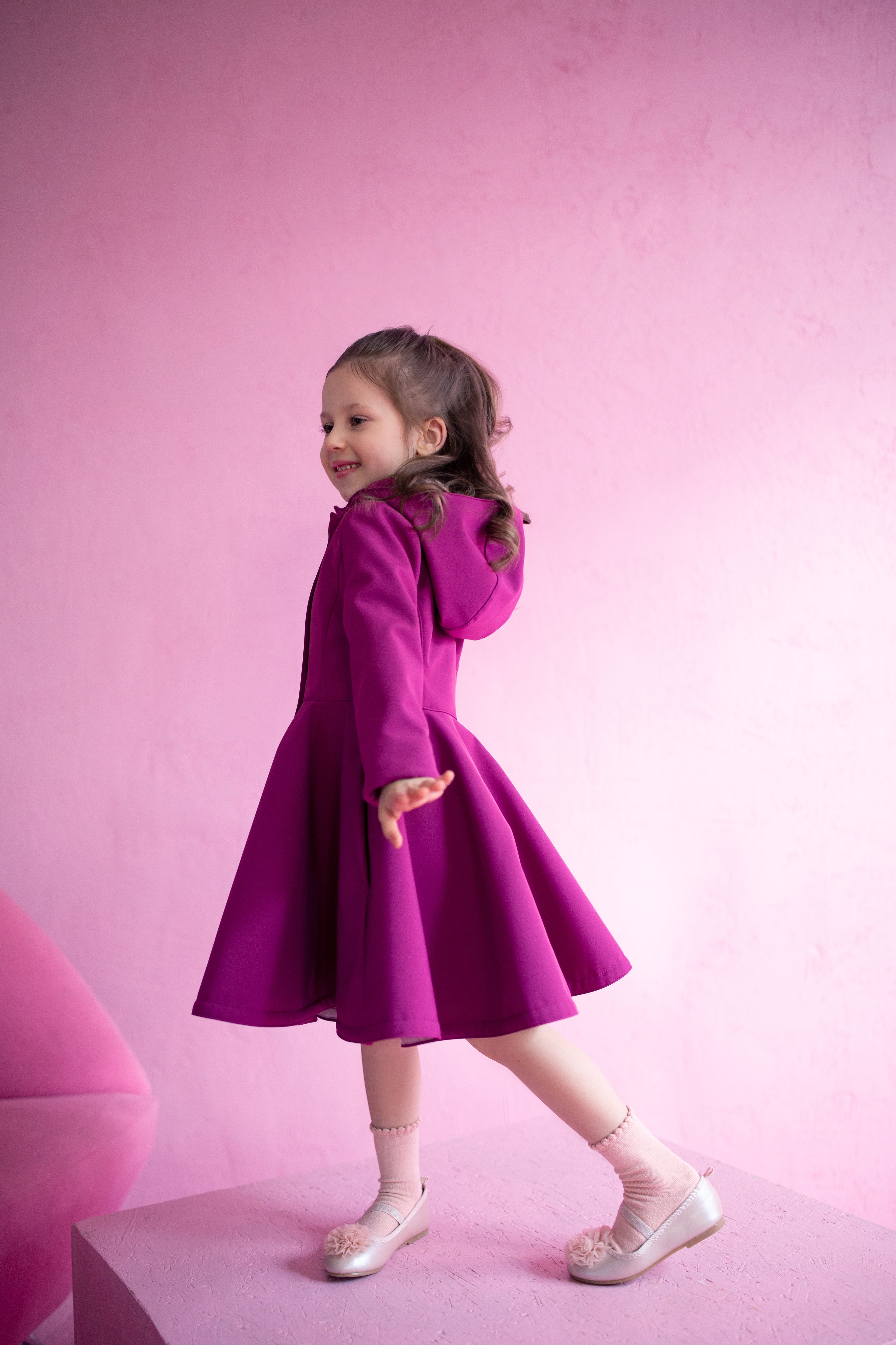 Girls Bright Pink Coat with Hood RainSisters