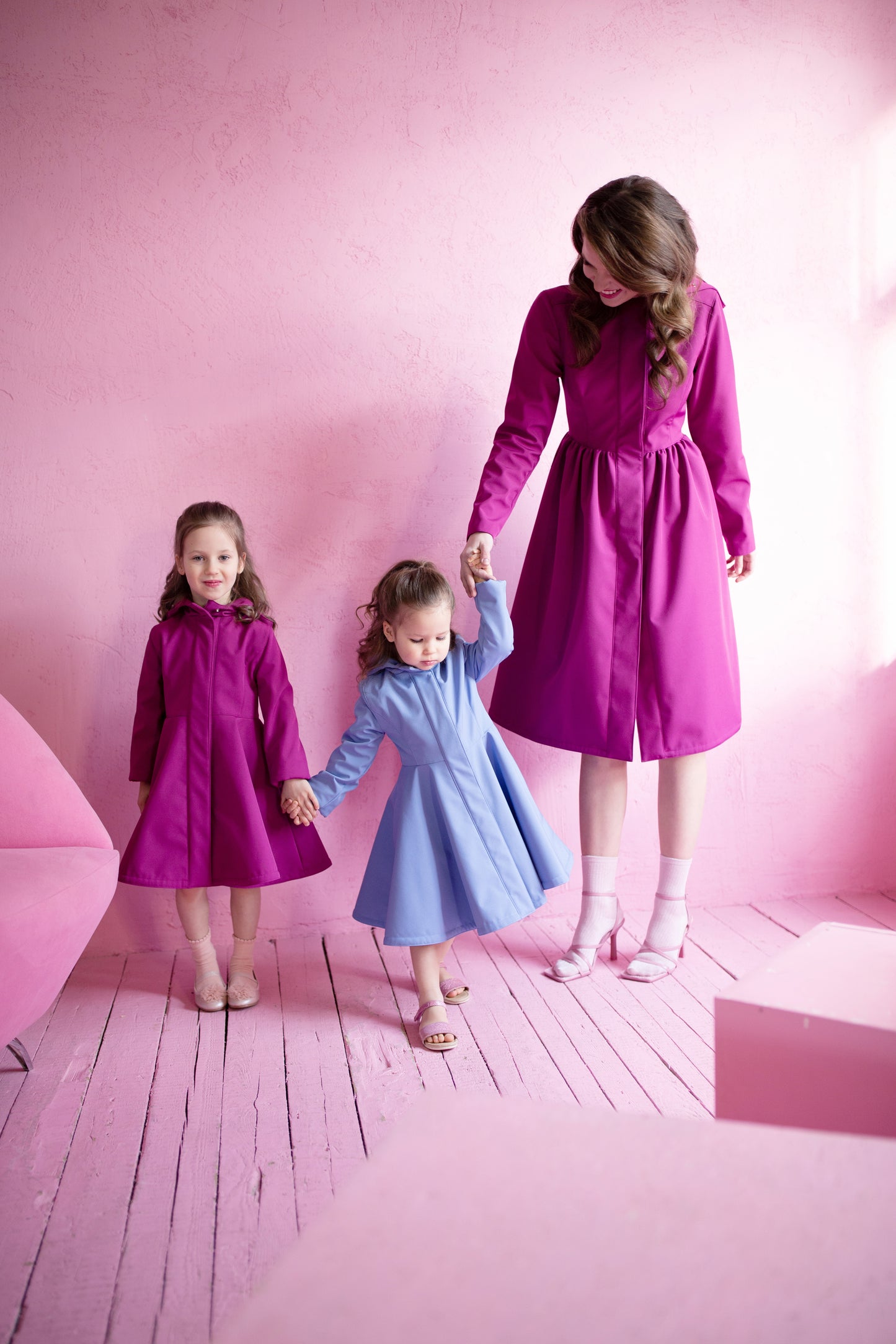 pink and blue mommy and me coat set