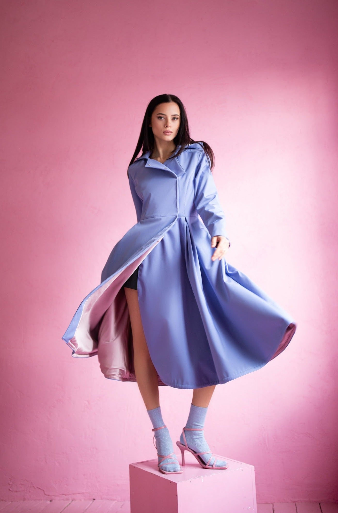 Double Breasted Trench Coat in Soft Blue | 'Blue Breeze'