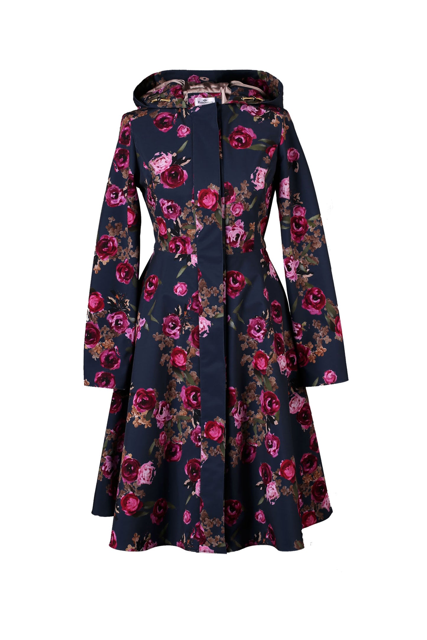 Floral printed Fitted and Flared Coat with Hood