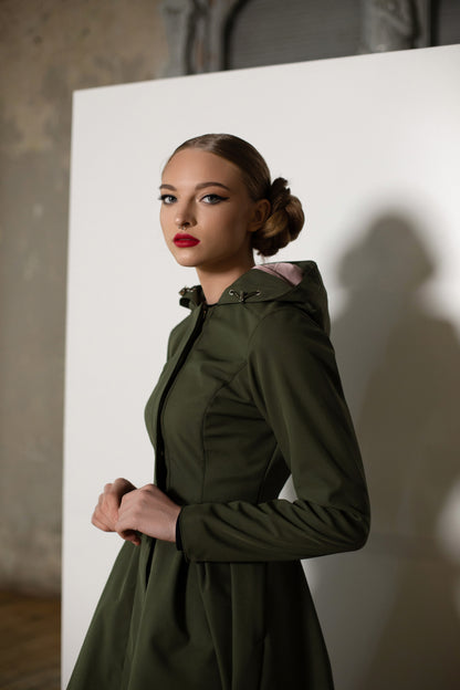 Products Khaki Green Women's Coat with Hood and full body lining