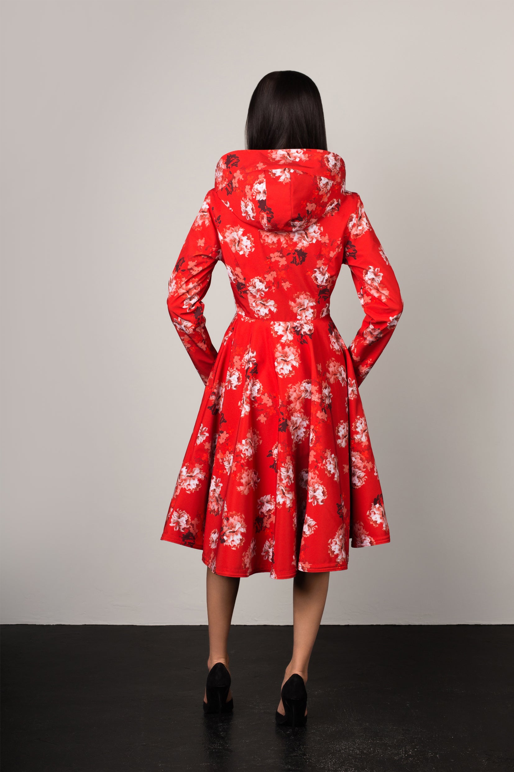 Fitted and Flared Coat with Full Circle Skirts in Red RainSisters