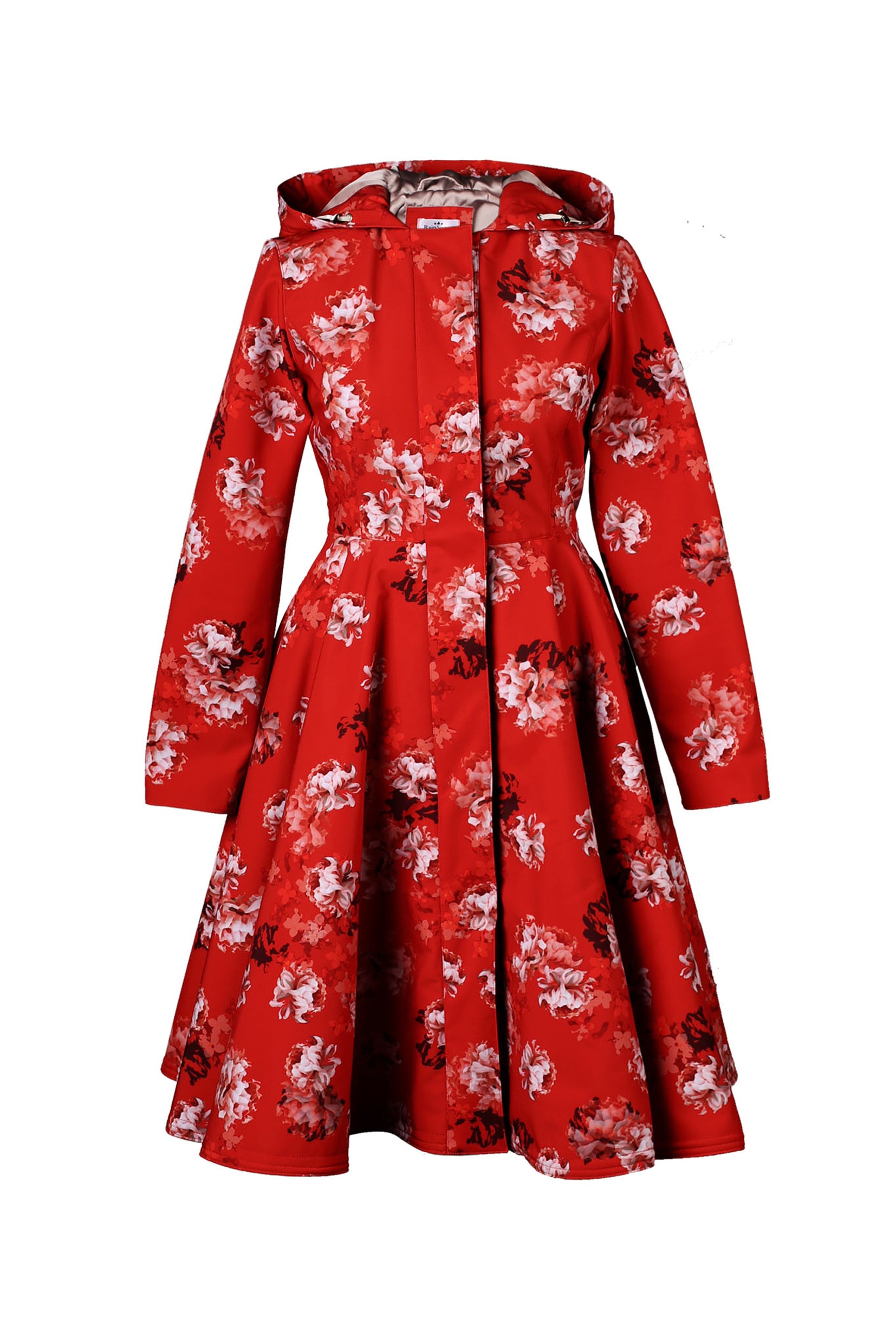 Red Women's Raincoat with peony flower print