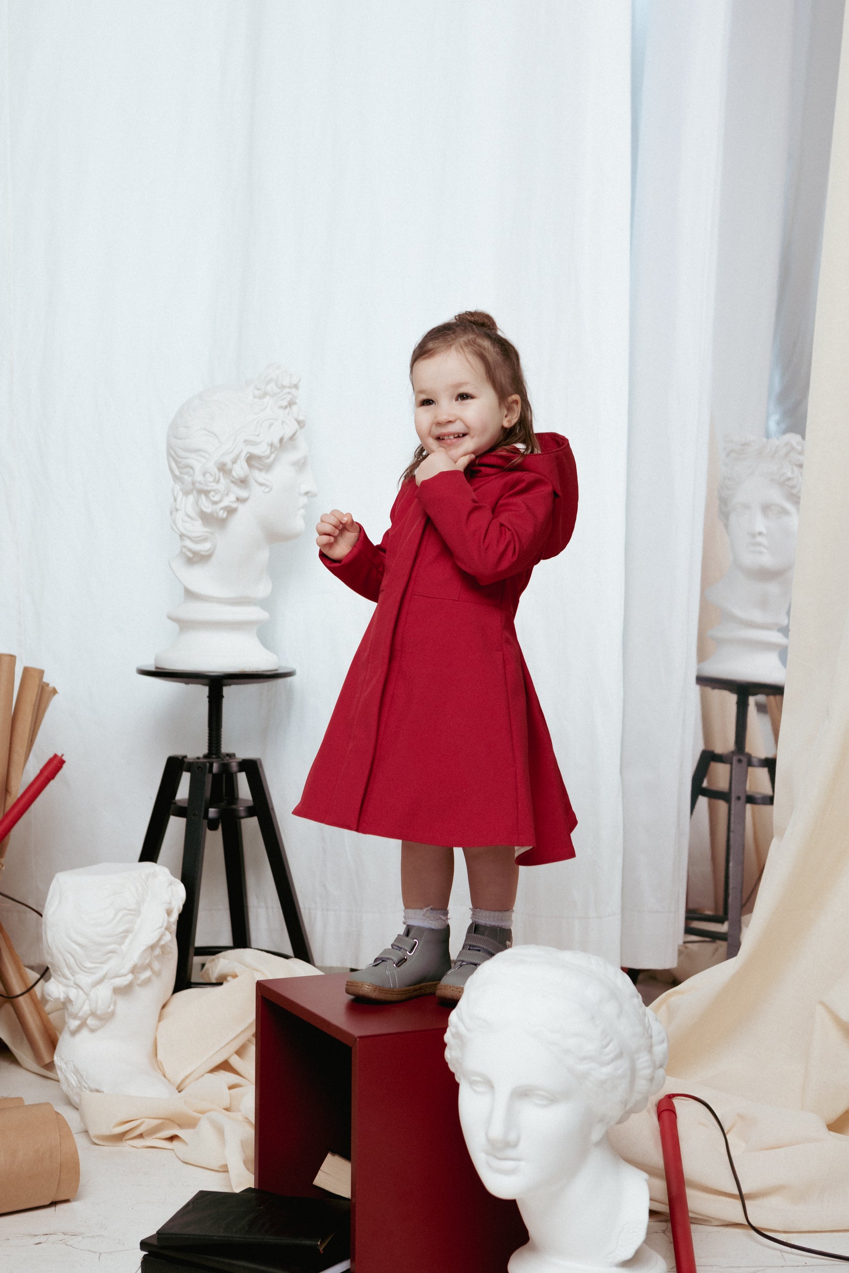 Dark Red Flared Coat for Girls RainSisters