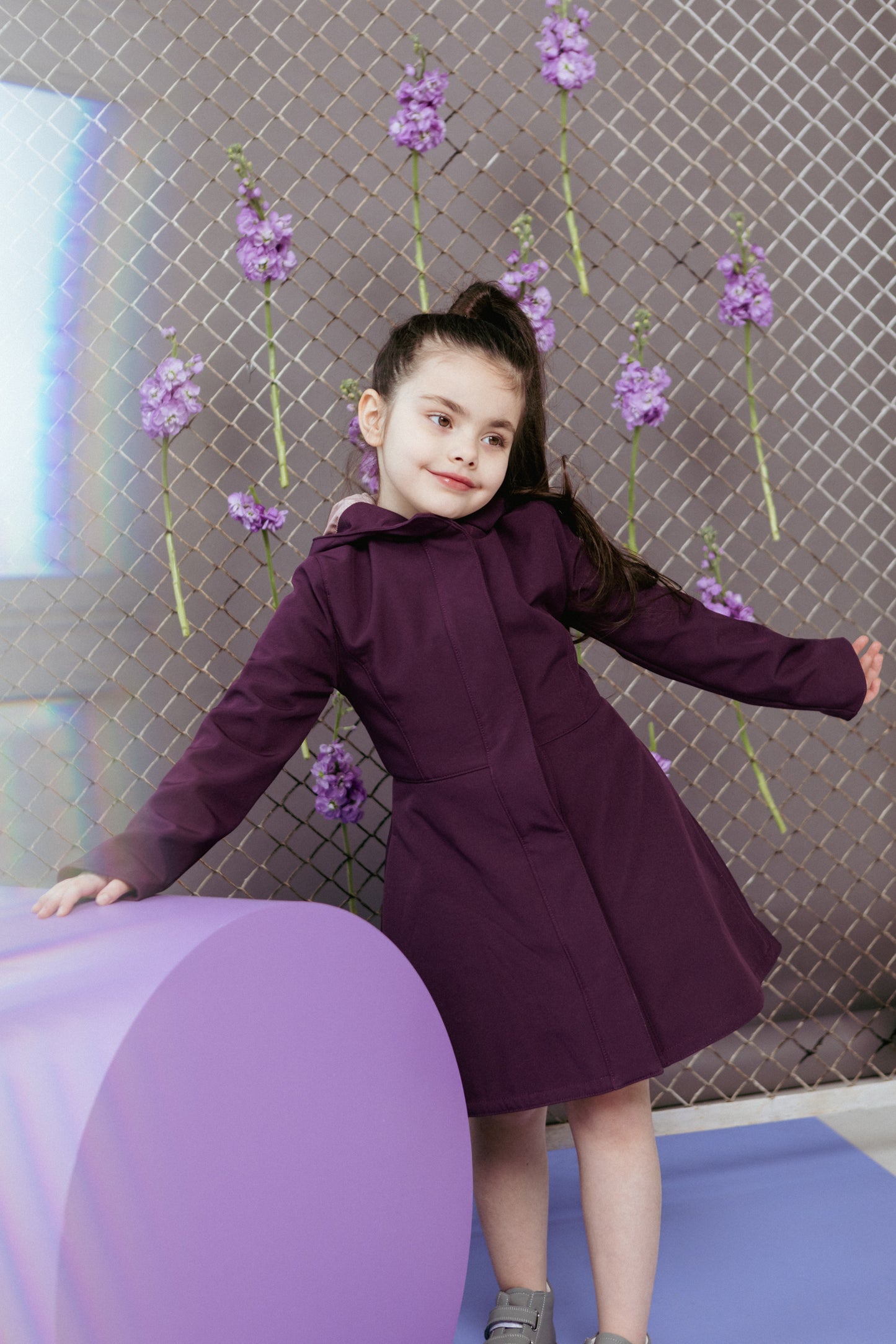 Dark Purple Raincoat for Girls with hood and pockets