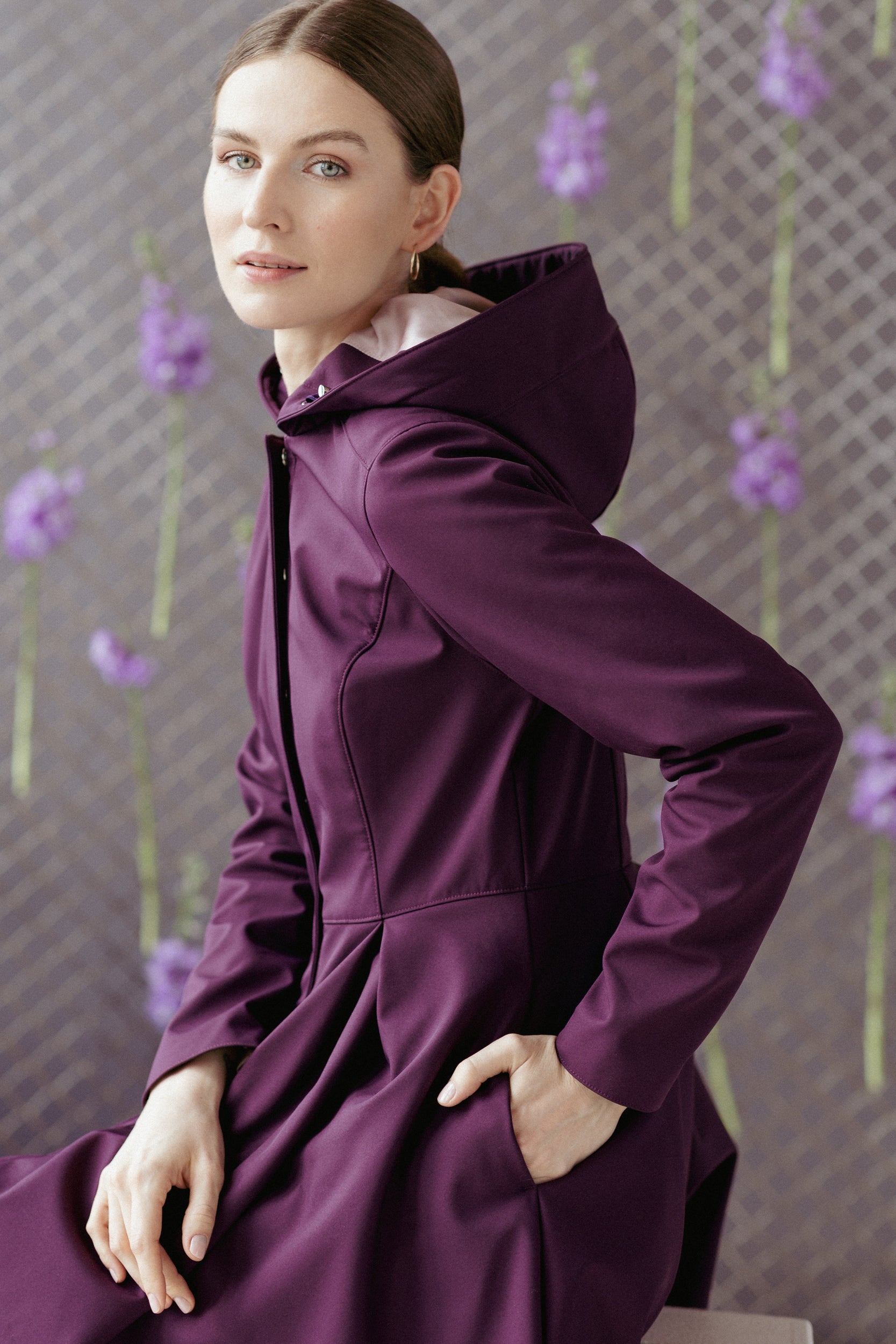 Waterproof Long Purple Coat for Women