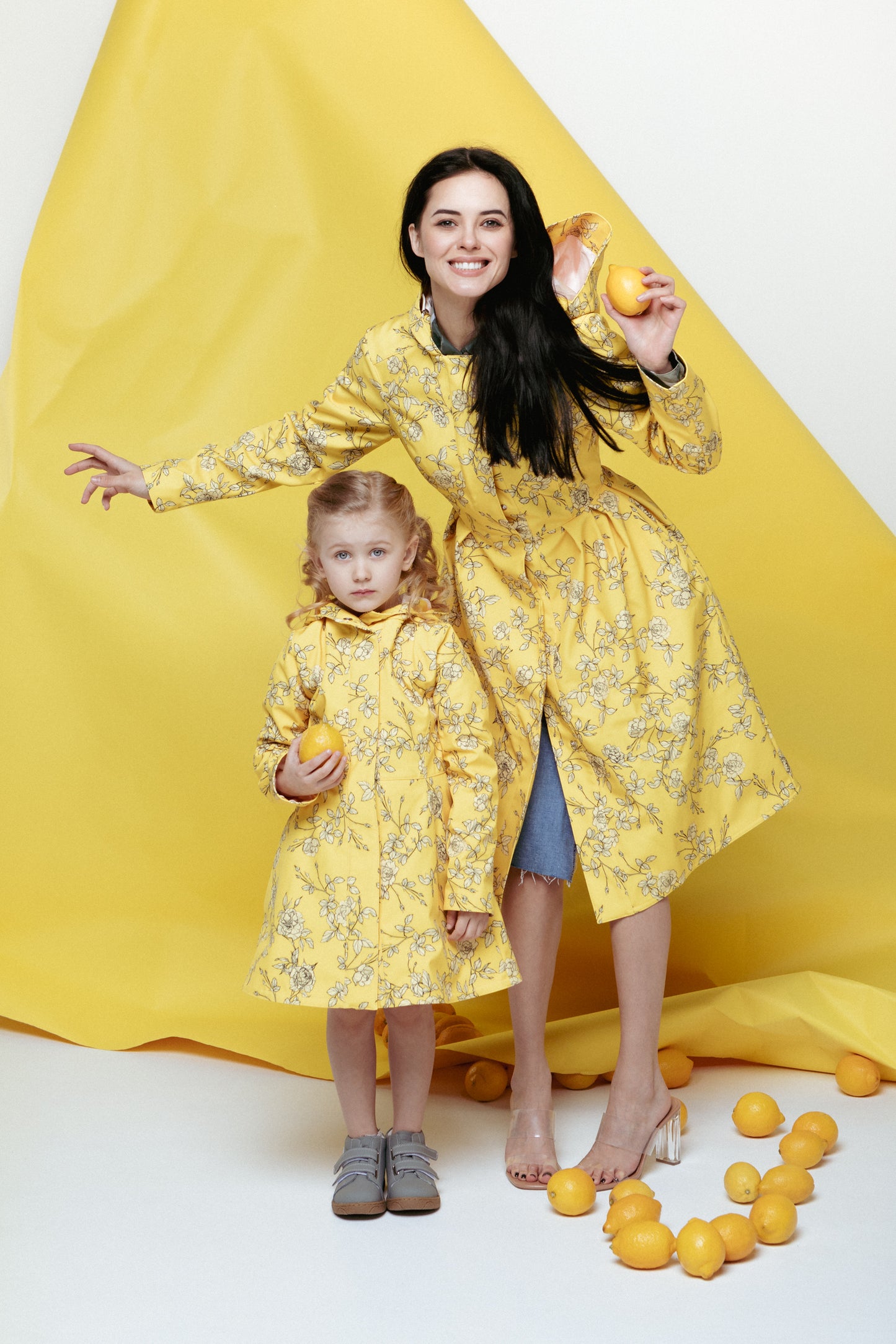  Yellow Rain Jacket with Print - Mommy and me set