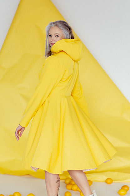 Fitted and Flared Yellow Raincoat for Women