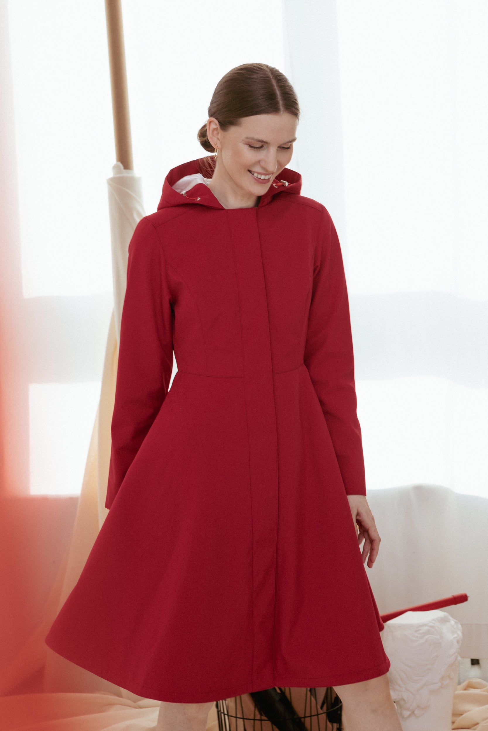 Waterproof Dark Red Coat for Women