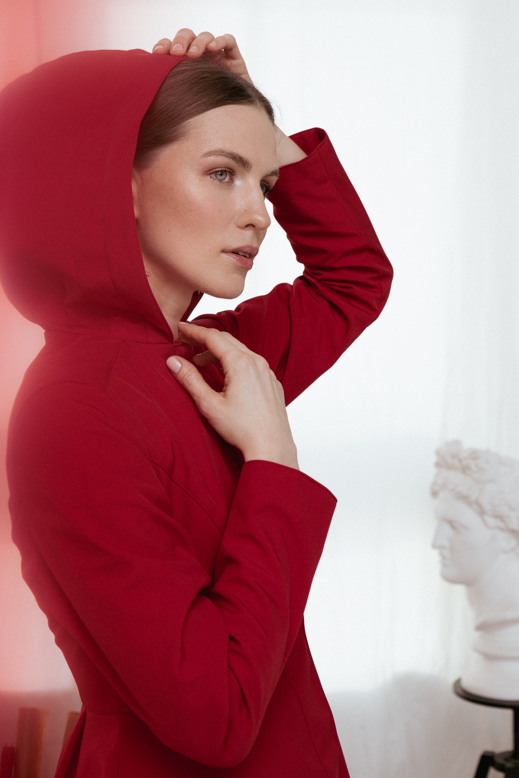 Hooded Waterproof Dark Red Coat for Women