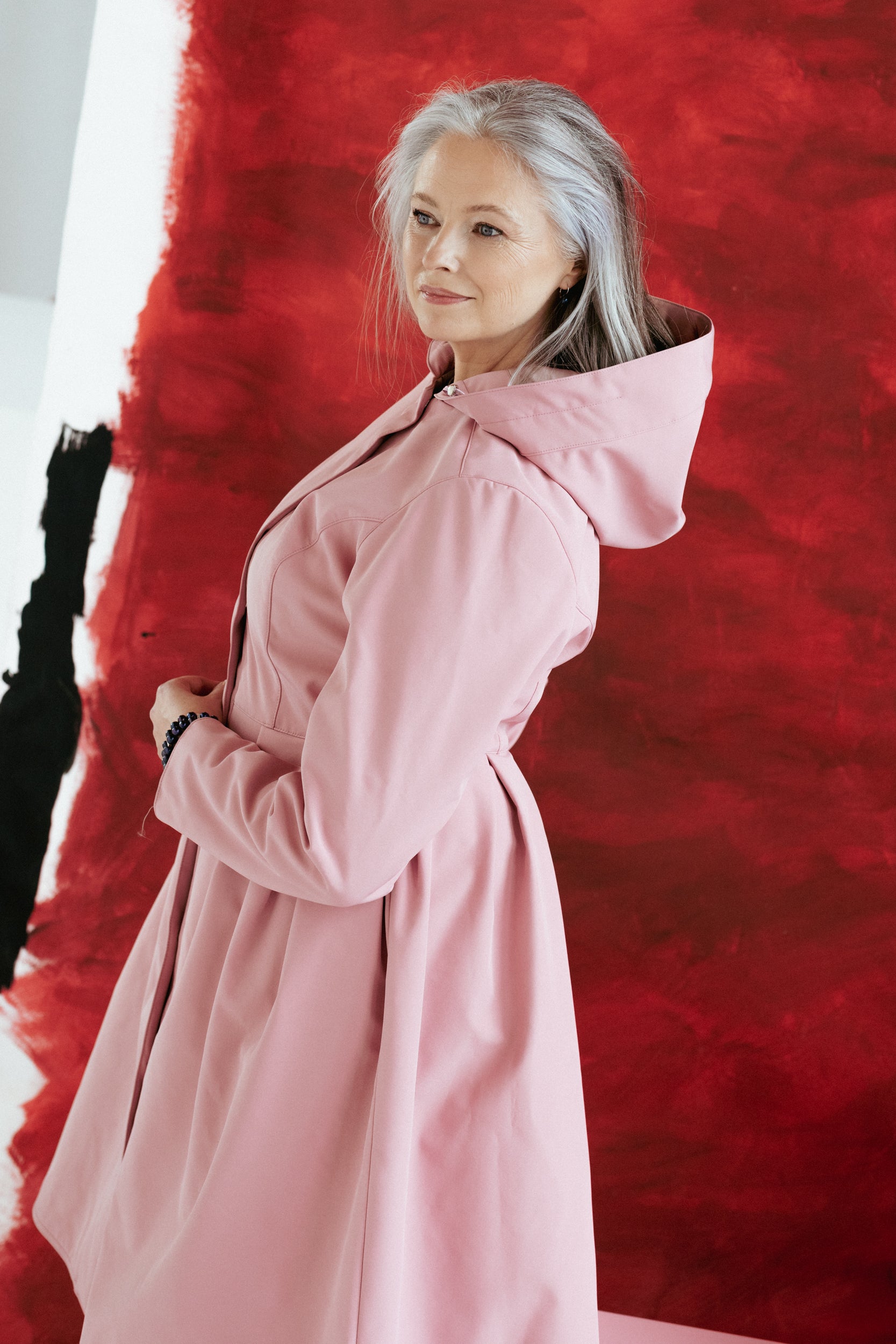Pleated Dusky Pink Raincoat for Women