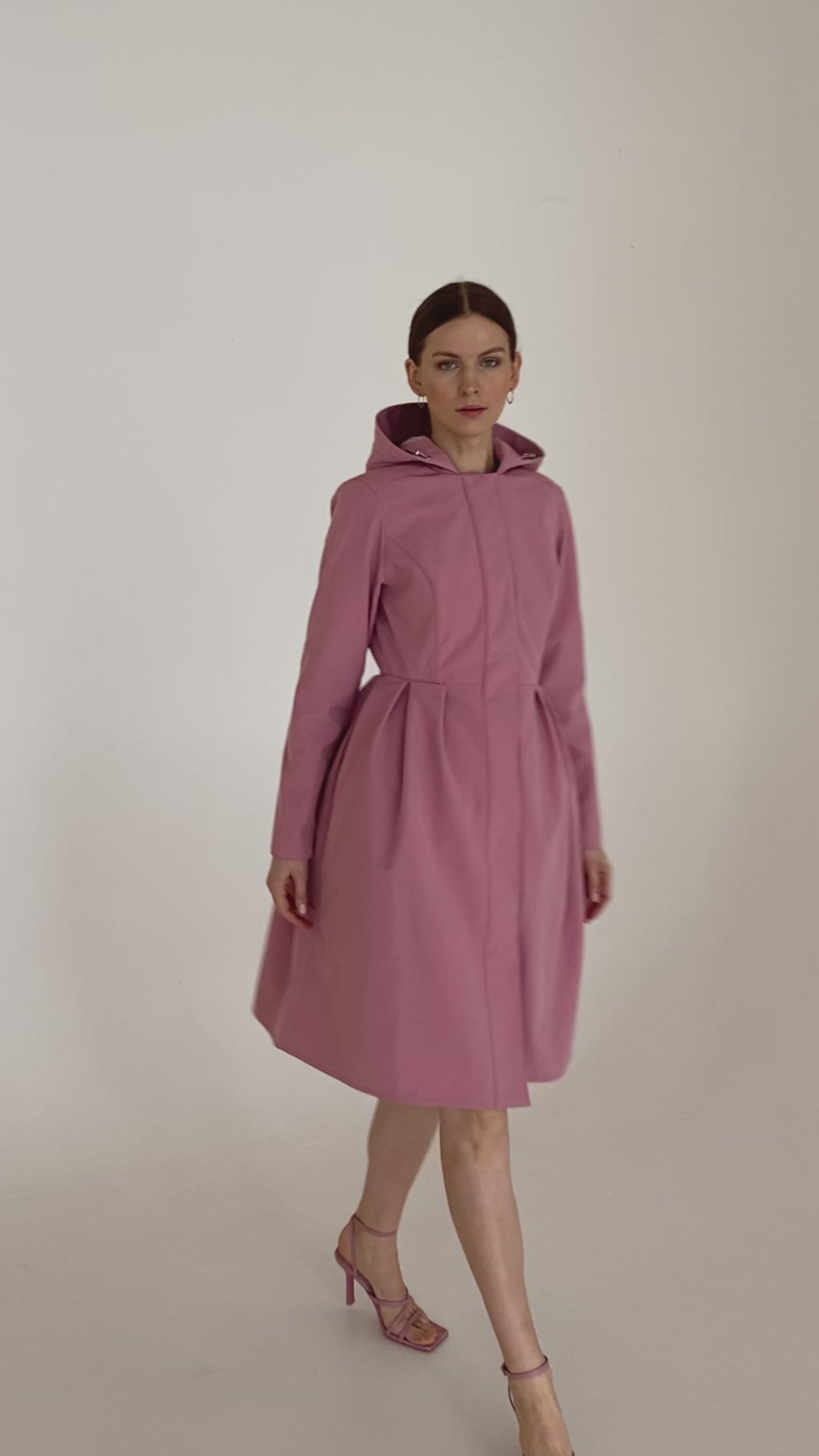 Dusky Pink Raincoat for Women with fitted top part and pleated skirt part