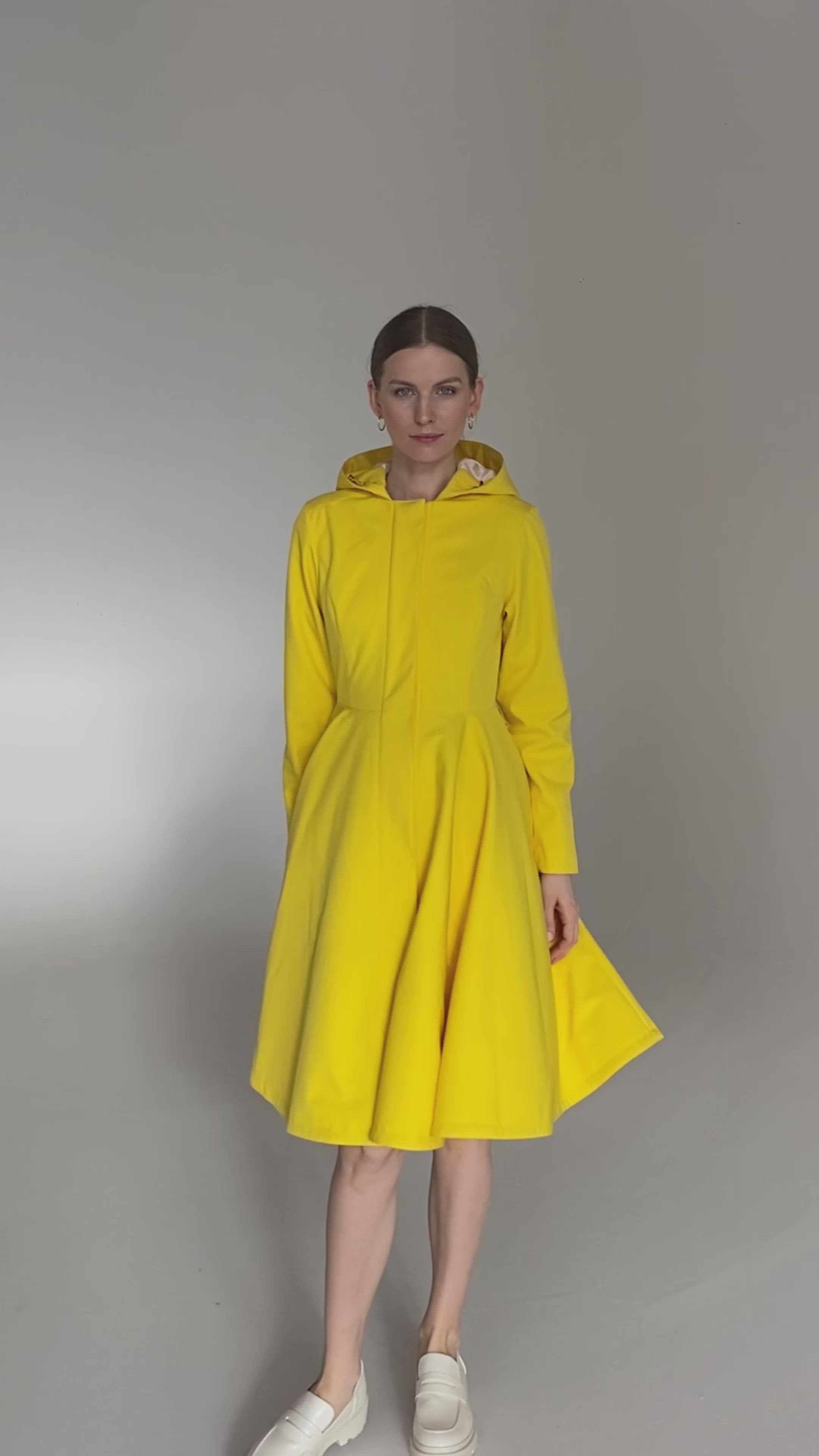 Fitted and Flared Coat with Full Circle Skirt in Bright Yellow 