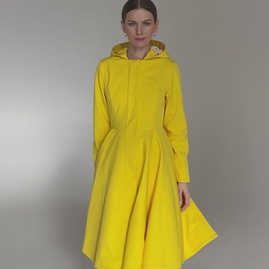 Yellow Raincoat for Women with fitted top and flared skirt part