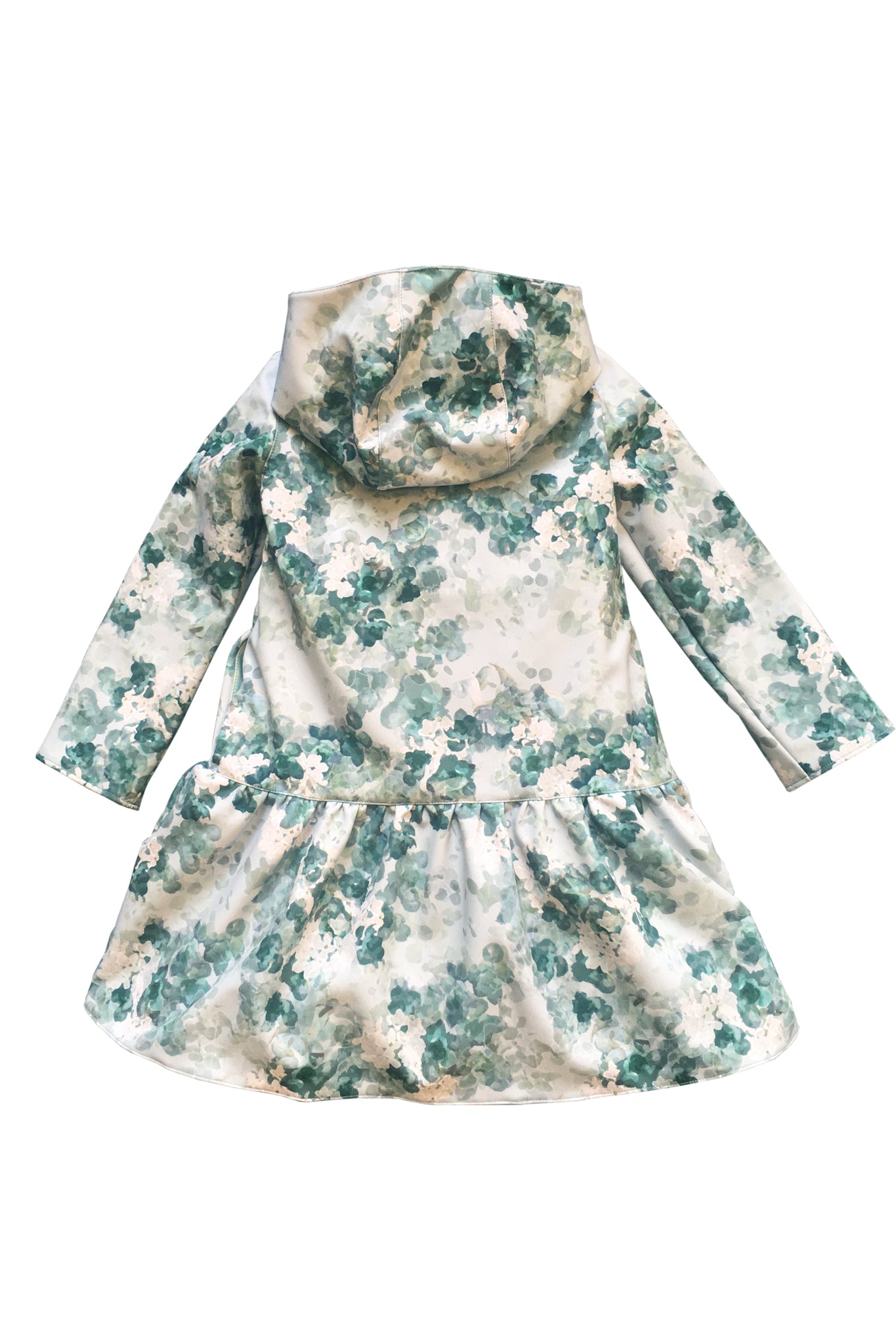 Green Floral Trapeze Raincoat for Girl back