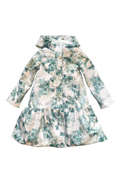 Green Floral Trapeze Raincoat for Girl front