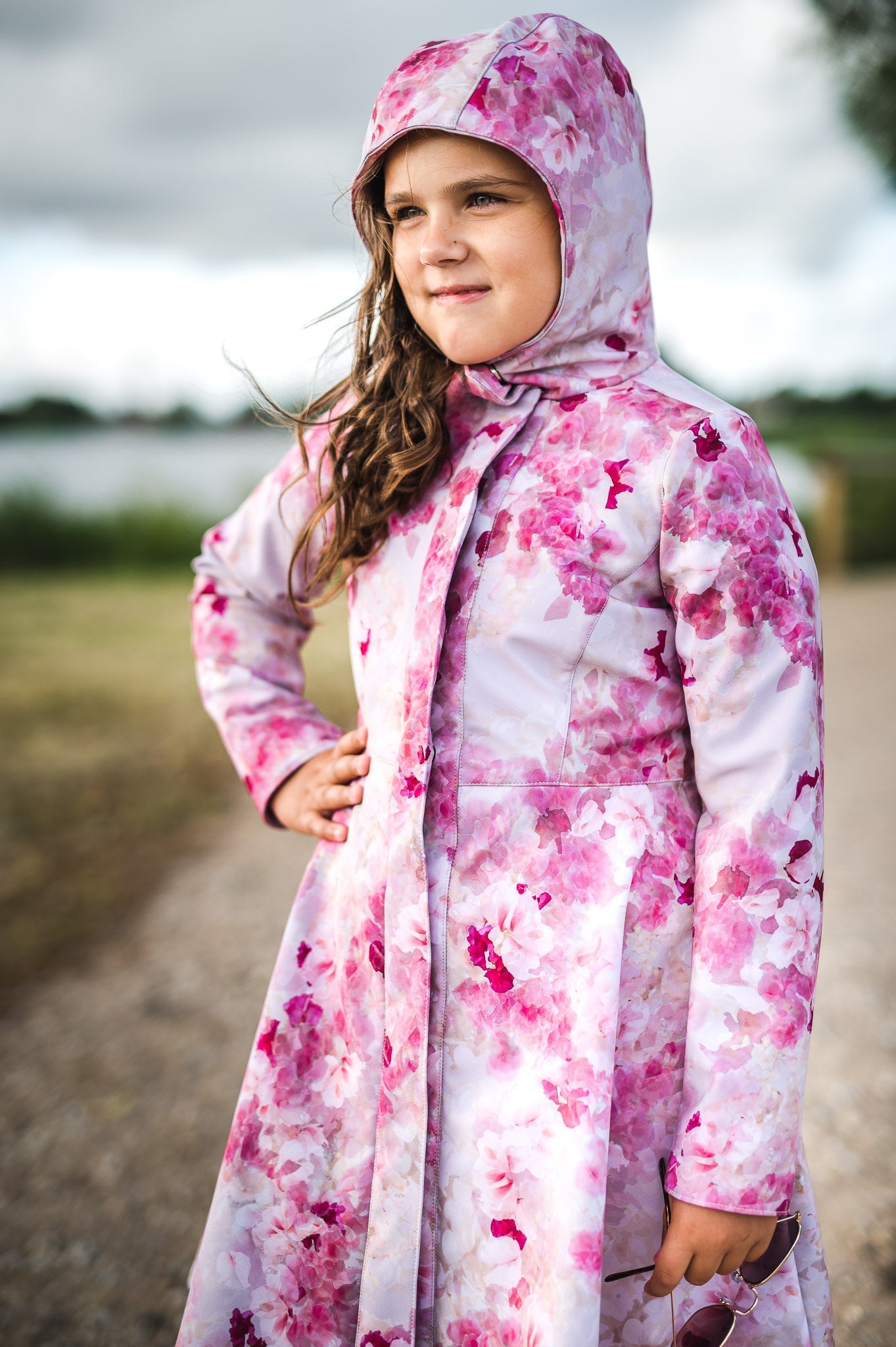 Pink Fit and Flare Raincoat for Girls hood