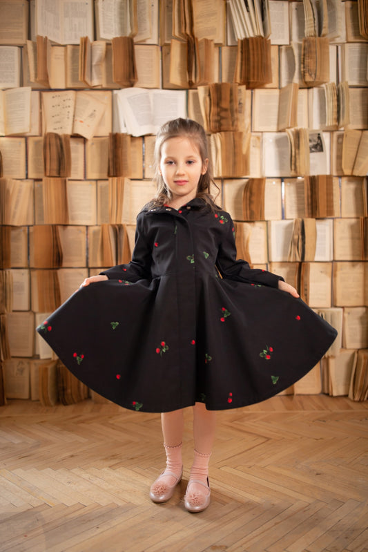 Girls' Black Coat with full volume skirt